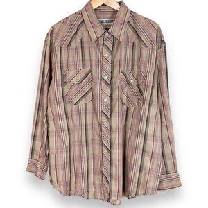Vintage Trailblazer Western Shirt Plaid‎ Men Size XL Neutral Muted Rockabilly